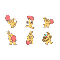 easter bunnies with easter eggs, cute illustrations pack, quirky cute cartoons