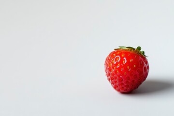 Single Fresh Red Strawberry on White Background, Healthy Eating Concept