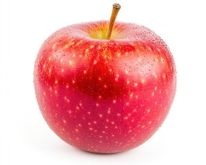 Close-up of a Fresh Red Apple with Water Droplets and Stem