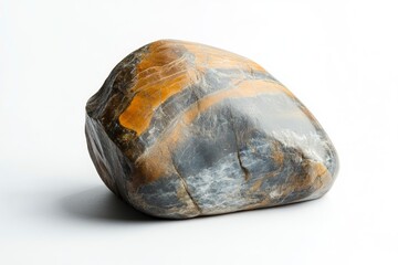 Isolated Stone with Earth Tone Bands Against a Clean White Background