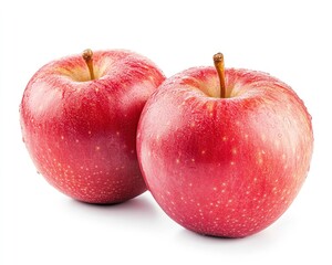 Two Fresh Red Apples with Water Droplets on a White Background