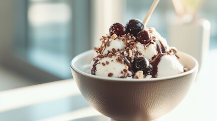 Chocolate Cherry Ice Cream Delight with Toppings