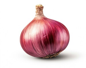 Isolated Red Onion on White Background with Natural Light and Shadow