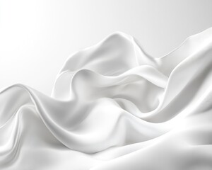Elegant White Silk Fabric Flowing Smoothly in Abstract Waves Pattern