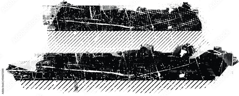 Aufkleber Grunge textured banner with rough edges. Halftone dots texture. Overlay grunge texture . Simply place texture over any object to create grunge effect . Banner with scratched surface for your design