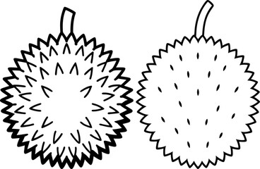 Durian line art vectors collection black and white, Vector of fresh fruits set design