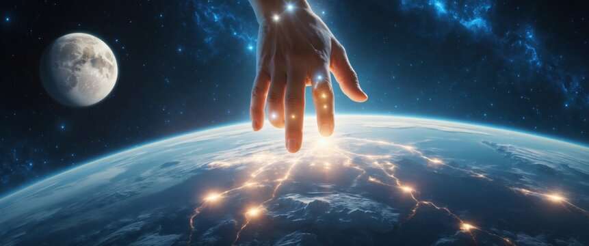 serene astral exploration above earth's horizon illustration