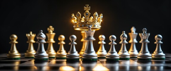 regal chess set with golden crown for strategic play