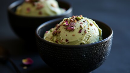 Creamy Pistachio Ice with Rose Petals