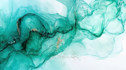 Fototapeta premium Abstract Teal Flowing Ink Painting