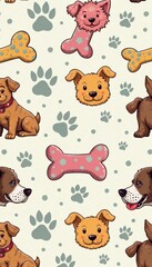 Pup paw bone doodle seamless pattern isolated background, seamless pet pattern, dog bone vector wallpaper