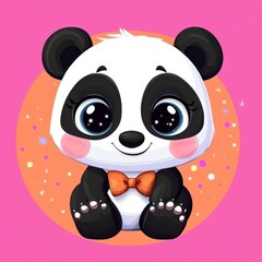 Obraz premium Adorable Baby Panda with Orange Bow Tie on Pink Background