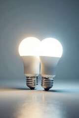 Bright white background reflects light emitted by two bulbs side by side energy-efficient light bulb, bright, electricity