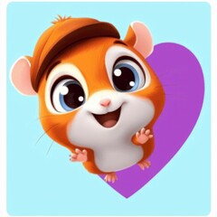 Fototapeta premium Adorable Cartoon Hamster with Big Eyes and Hat
