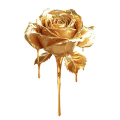 Beautiful Golden Rose Dripping on Transparent Background