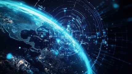 Obraz premium An AI powered system enhancing space exploration by analyzing planetary data, satellite images, and space environment conditions to identify suitable landing sites for exploration