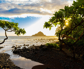 The Red Sand of Koki Beach With Alau Island in The Distance, Koki Beach Park, Hana, Maui, Hawaii,...