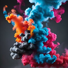 Fototapeta premium Colorful Explosion of Smoke in Dark Studio Background