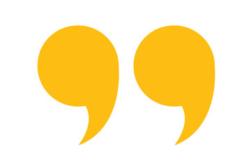 Quote icon vector illustration. Talk bubble speech. Quotation mark sign and symbol. Yellow quotation marks on white background. Vector illustration.