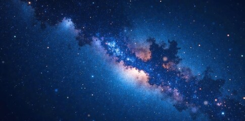 Fototapeta premium Milky Way galaxy background with twinkling stars and a dark blue atmosphere, cosmic clouds, starfield