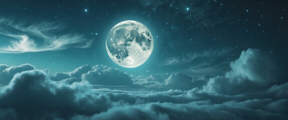 serene full moon illuminating night sky illustration