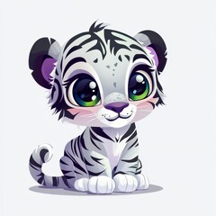 Fototapeta premium Adorable Cartoon White Tiger Cub with Big Eyes
