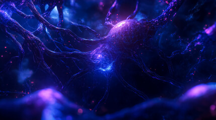 Exploring the depths of neural connections in a vibrant and luminescent scene of the brain's architecture