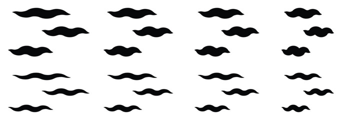 Blowing wind and sea waves symbol. Blowing wind doodle. Hand drawn air wave icon. Outline wind movement symbol. Air blow, swirl elements. Vector illustrator.