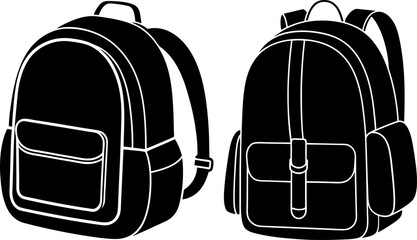Fototapeta premium Backpack line art vectors collection black and white, Vector of black stylish backpack set design