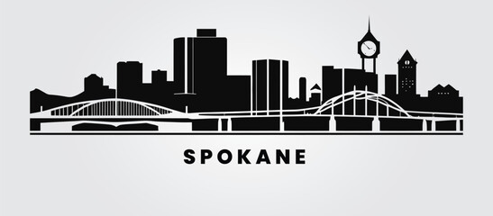Fototapeta premium Monochrome Spokane – Iconic Landmarks in Silhouette Cityscape Art