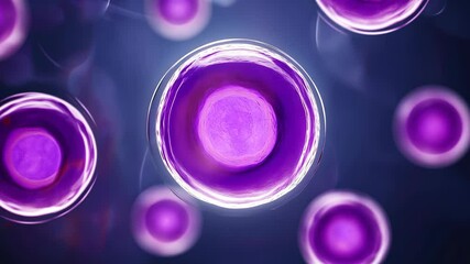 Micrograph of purple cells demonstrating cell structure and cellular activity in a scientific context