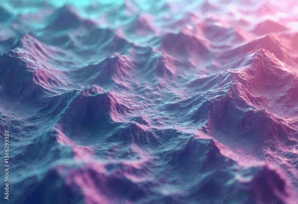 Poster abstract digital art of glowing mountains and abstract shapes