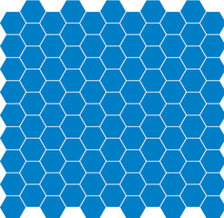 Blue hexagonal honeycomb pattern with white outlines on seamless grid background. Geometric tessellation design perfect for modern digital projects, web backgrounds and graphic design.