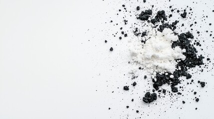 Obraz premium Close-up view of a pile of black and white powder forming an artistic texture on a smooth surface for visual appeal