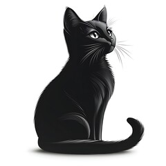 Fototapeta premium Whiskered black cat drawing with attitude high resolution photo