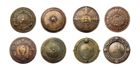 Antique Style Medals and Emblems Collection, PNG set collection, isolated on transparent background
