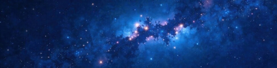 Fototapeta premium Dark blue celestial background with twinkling stars and galaxy, night sky with shining starfield , galaxy, dark blue