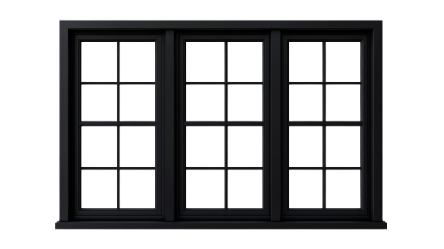 Modern black window frame with panes, cut out transparent - Powered by Adobe