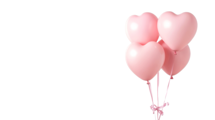 Pastel pink heart balloons on black background, cut out transparent