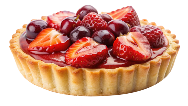Delicious Strawberry and Cherry Tart with Red Glaze Sweet Pastry Dessert