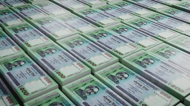 Bangladeshi 500 Taka Banknote on Floor with Camera Movement &ndash; Close-Up Stock Footage. BD five hundred TK concept of finance and money