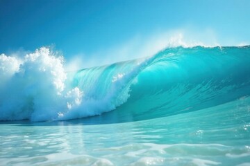 Gentle ocean wave foam on clear blue turquoise, wave, clear