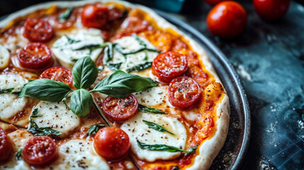 pizza with tomatoes and mozzarella