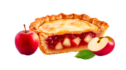 Apple pie slice, apple, leaf, homemade dessert, delicious treat, cut out transparent