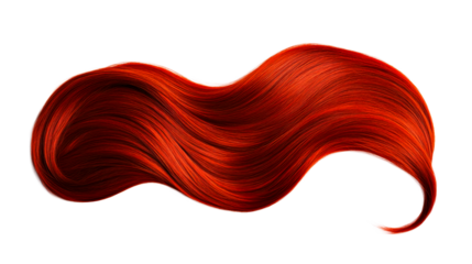 Red flowing hair strand, shiny and smooth texture, vibrant color, cut out transparent