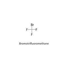Bromotrifluoromethane skeletal structure. Halogenated Methane compound schematic illustration. Simple diagram, chemical formula.