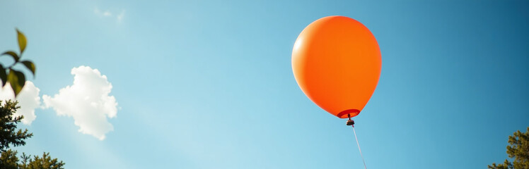 Obraz premium A Vibrant Neon Orange Balloon Floats Gently Through The Air Adding A Pop Of Color To The Scenery Nearby.
