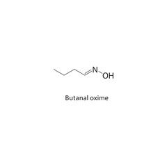 Butanal oxime skeletal structure. Oxime compound schematic illustration. Simple diagram, chemical formula.