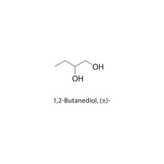 1,2-Butanediol skeletal structure. Diol compound schematic illustration. Simple diagram, chemical formula.