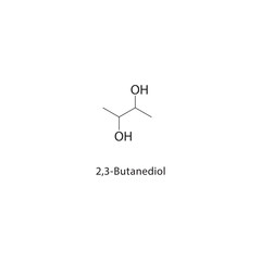 2,3-Butanediol skeletal structure. Diol compound schematic illustration. Simple diagram, chemical formula.